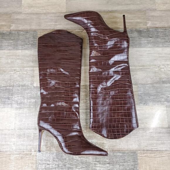 Schutz Maryana Crocodile Embossed Leather Boot Chocolate - 7 - Picture 6 of 8